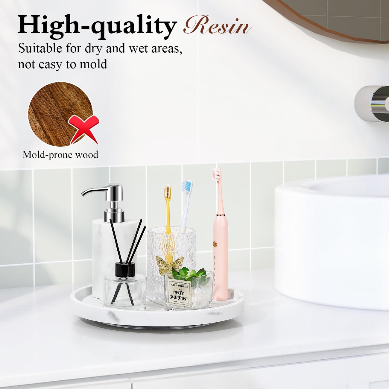 Marble Round Tray / Gravel White / Rotatable 10.63 / 10.63 Inch