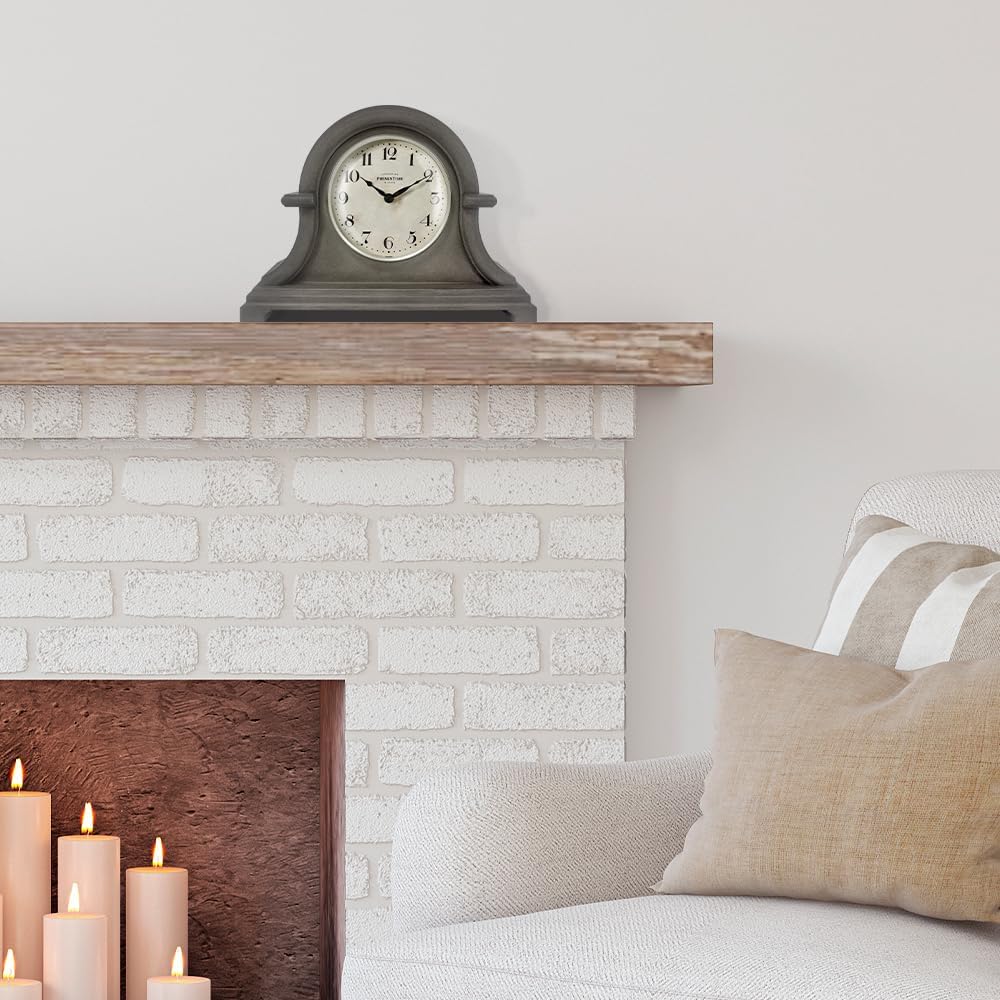 Mantel Clock Vintage Farmhouse Series | Napoleon Desk & Shelf Clock, 13 x 10", Domed Lens, Quartz Movement, Gray Oak
