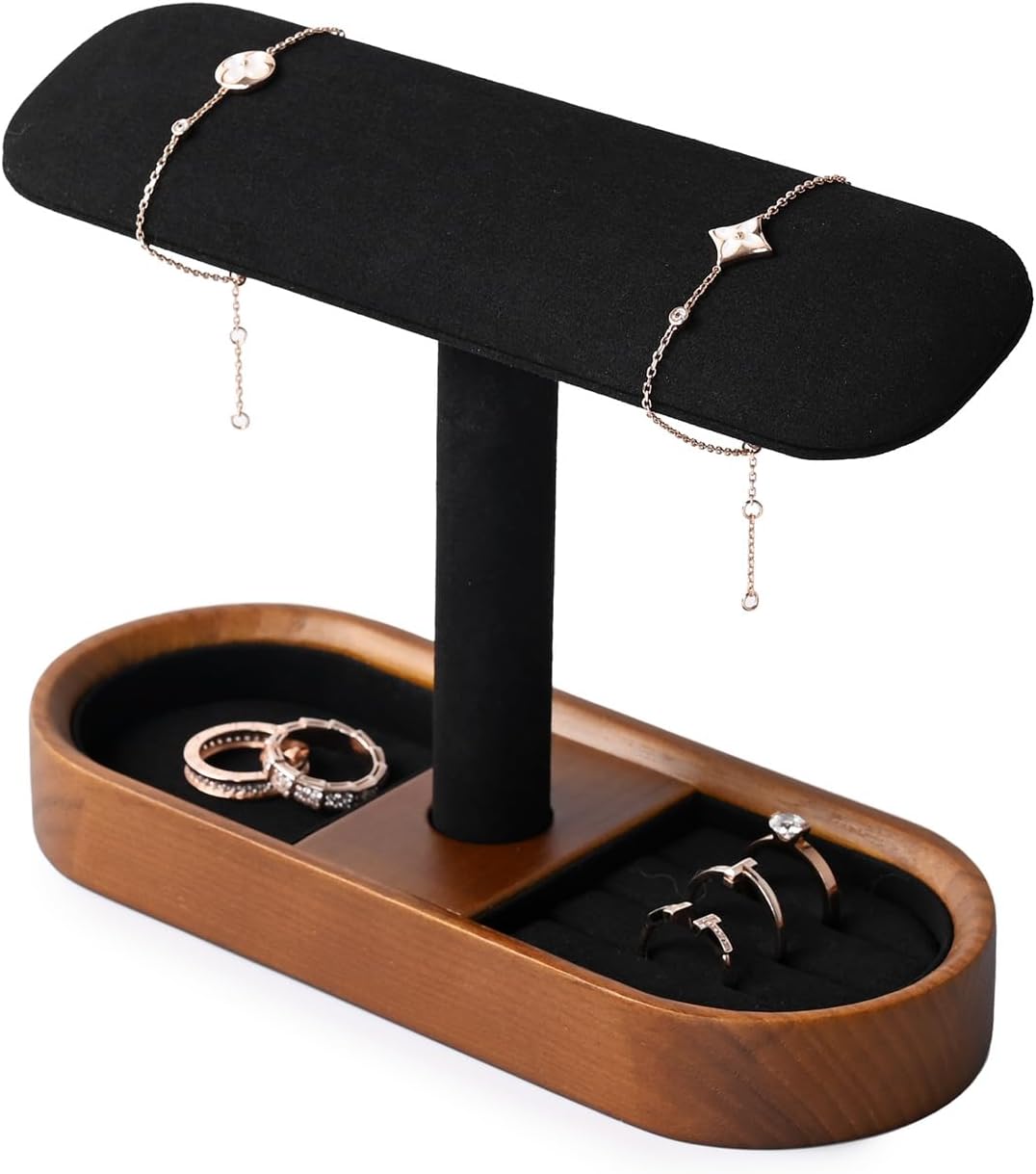Oirlv Solid Wood Watch Stand T-bar Watch Holder Organizer for Men and Women Showcase Bracelet Bangle Jewelry Display