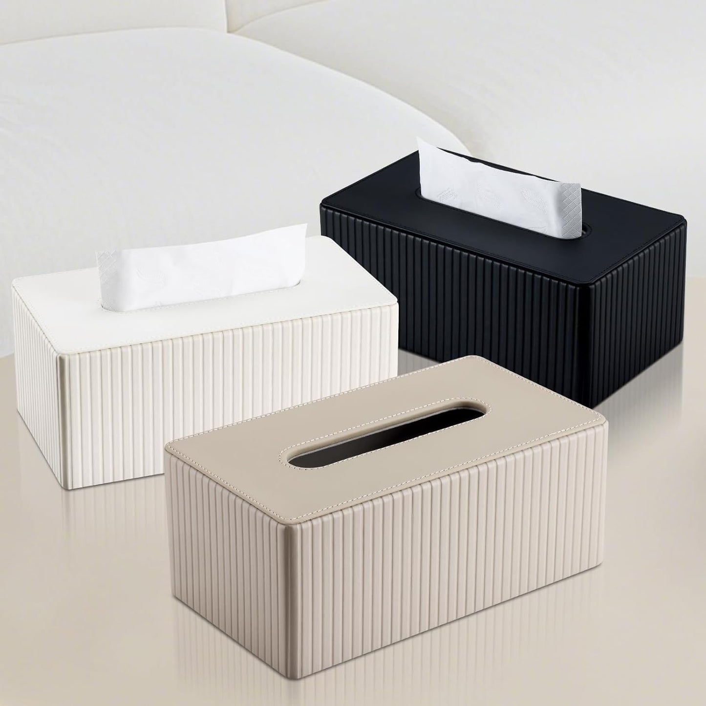 Napkin & Facial Tissue Holder / Beige Stripe