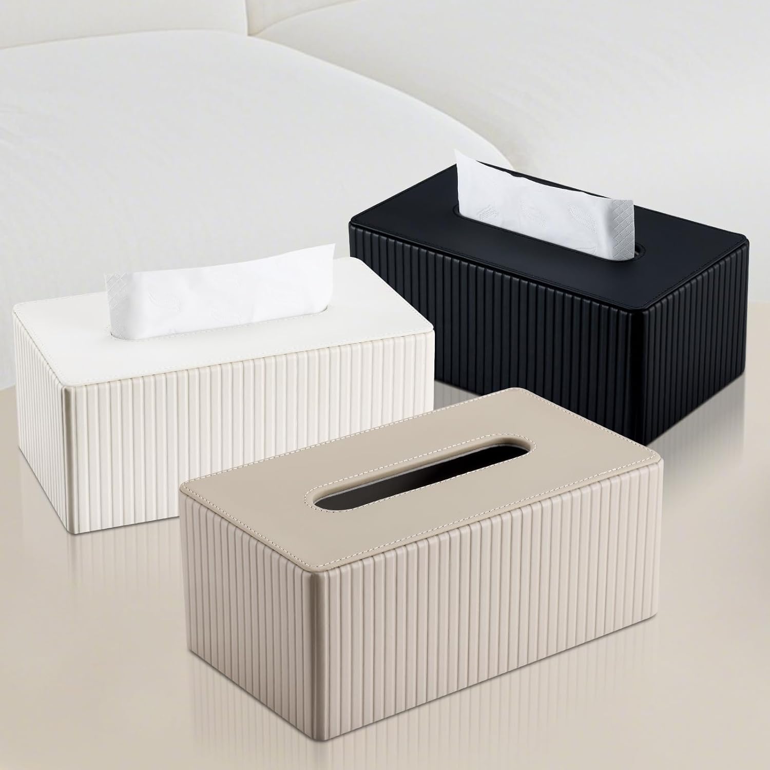 Napkin & Facial Tissue Holder / Beige Stripe