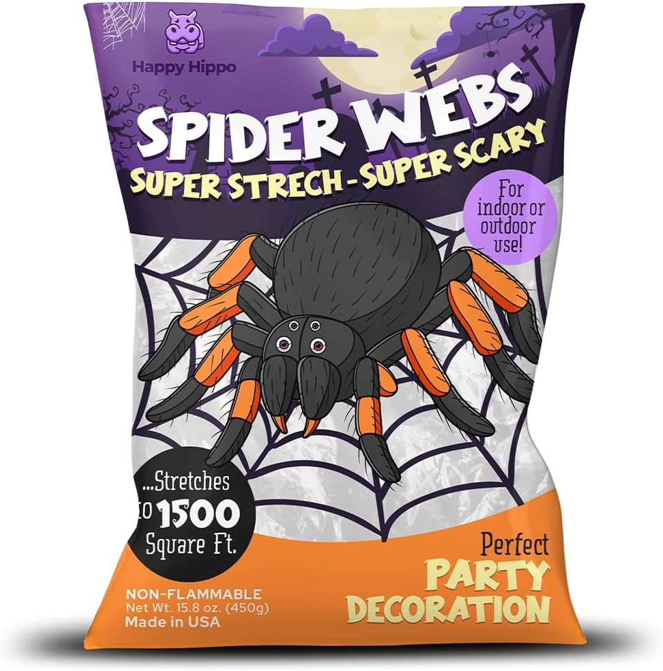 Halloween Spider Web Decoration, 1500 Sqare Feet & Plastic Spiders, Halloween Party Supplies, Spider Webs (Extra Large, 1500 Sq Feet)