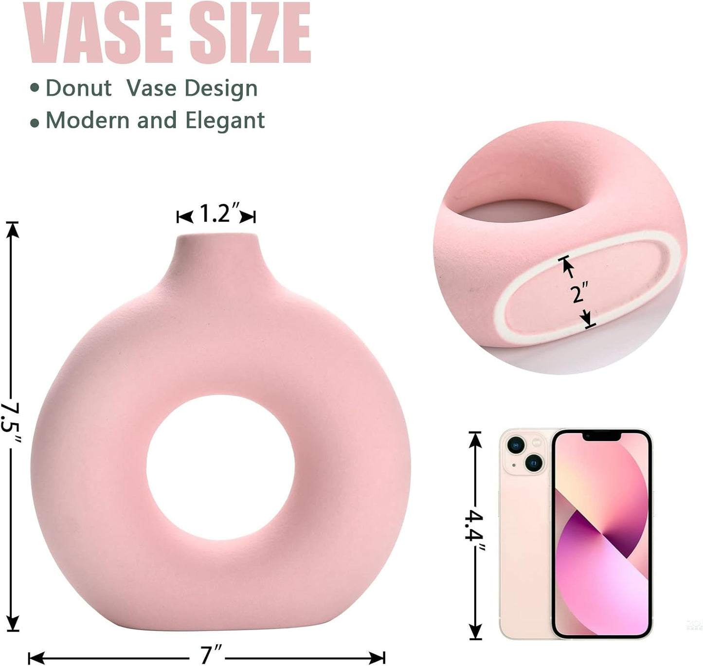 Modern Matte Ceramic Vase for Entryway Living Room Bedroom Dining Table Centerpiece / Pink-7.5