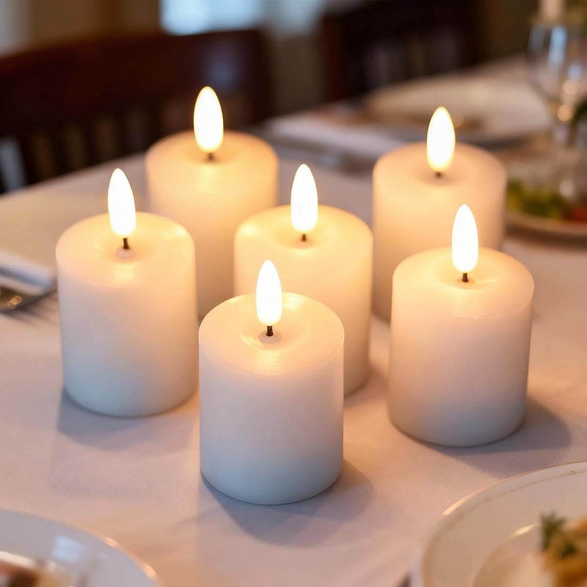 GenSwin Wax Votive Flameless Candles Battery Operated Remote Timer White | Battery Include, 2 x 3.2 In, 12 Pack, Pillar