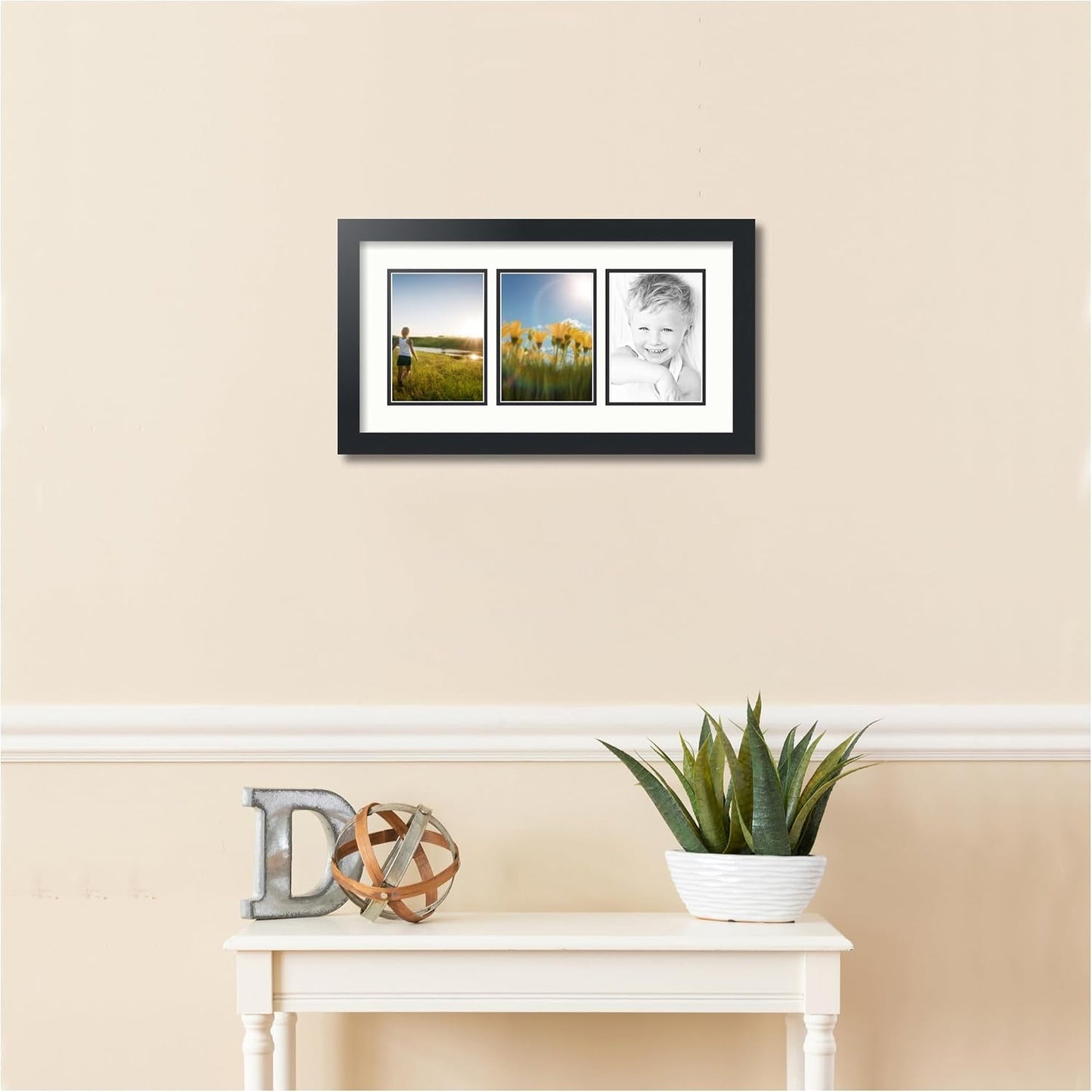 ArtToFrames Collage Picture Frame 3 Opening 3-5x7 Photo Frame | Made in USA | Black Frame Fabric White and Black Mats