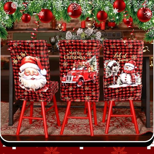 Moukeren 6 Pcs Christmas Chair Covers Plaid Dining Chair Slipcovers