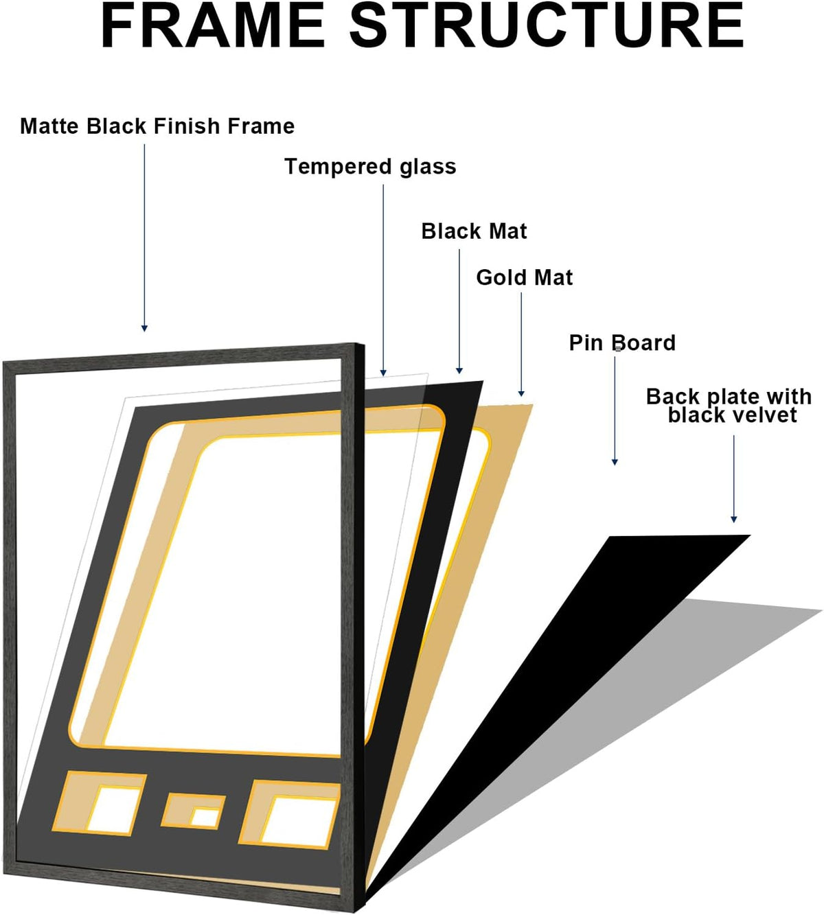 KCRasan Tempered Glass Jersey Frame Display Case with Black Gold Mat | Wooden Sport Jersey Shadow Box Frame with