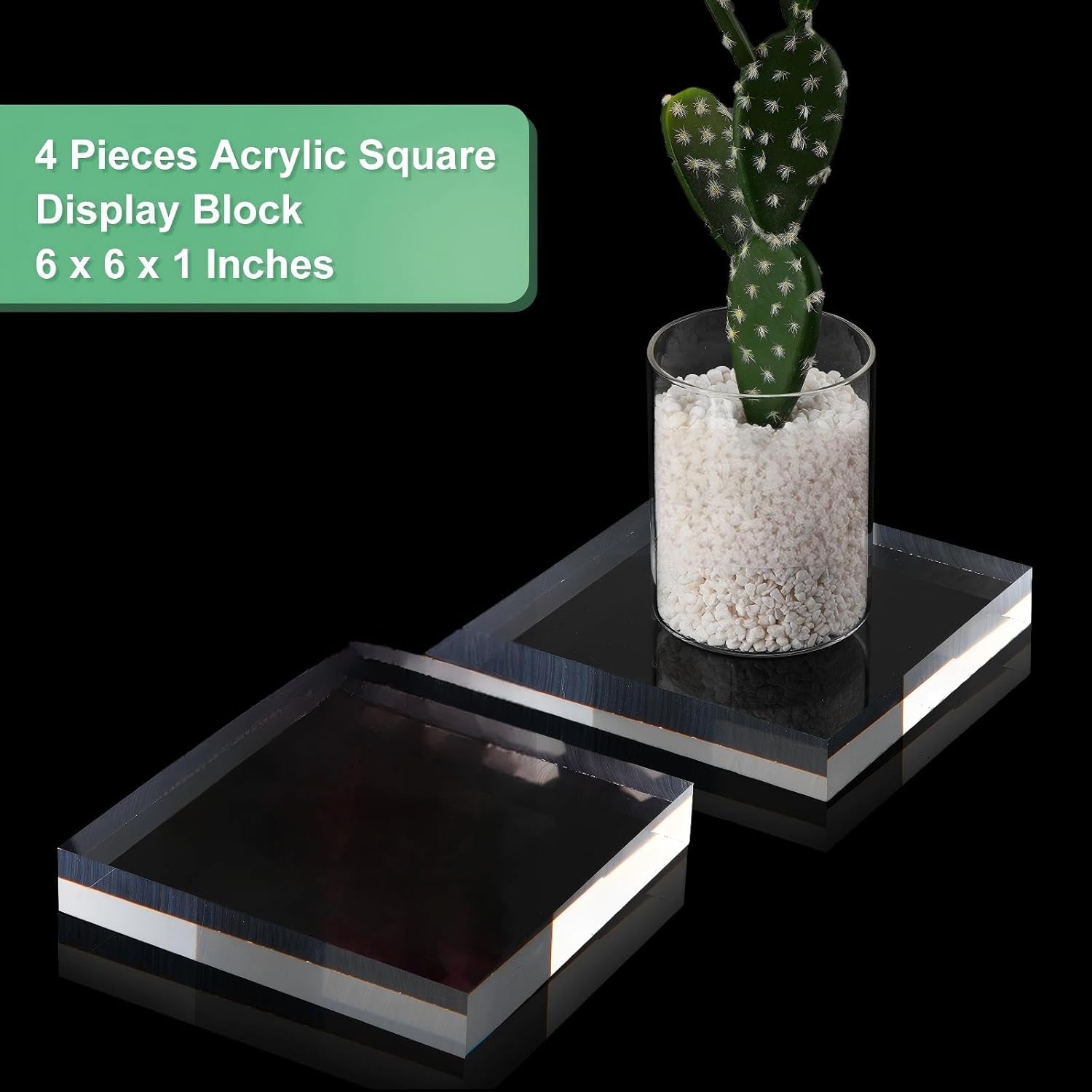 Qunclay 4 Pcs 6 x 6 x 1 Inches Acrylic Square Display Block Clear Polished Acrylic Cubes Jewelry Display Stand for