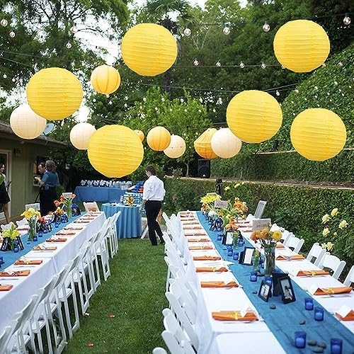 BEISHIDA 12 Inch Yellow Paper Lanterns 6Packs Hanging Round Chinese Lantern