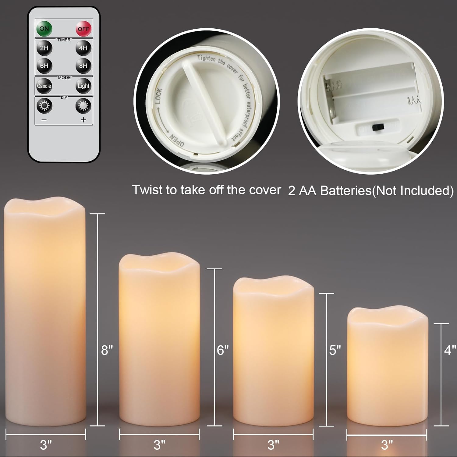 Eldnacele Outdoor Waterproof Flameless Flickering Candles with Remote Timer | Battery Operated Outdoor Candles, White