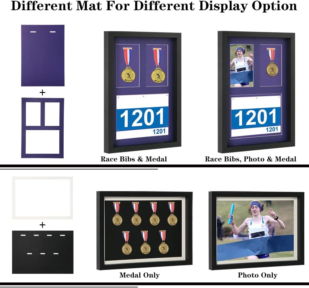 Shadow Box for Medals Medal Display Case Black A3 | Race Bibs, Photos Display, Large, Marathon Runner, Race Winner