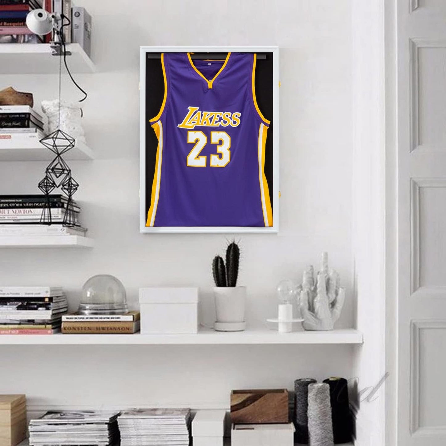Large Shadow Box Sports Jersey Frame for Sport Jersey Display, White | shatterproof acrylic, anti-theft gold