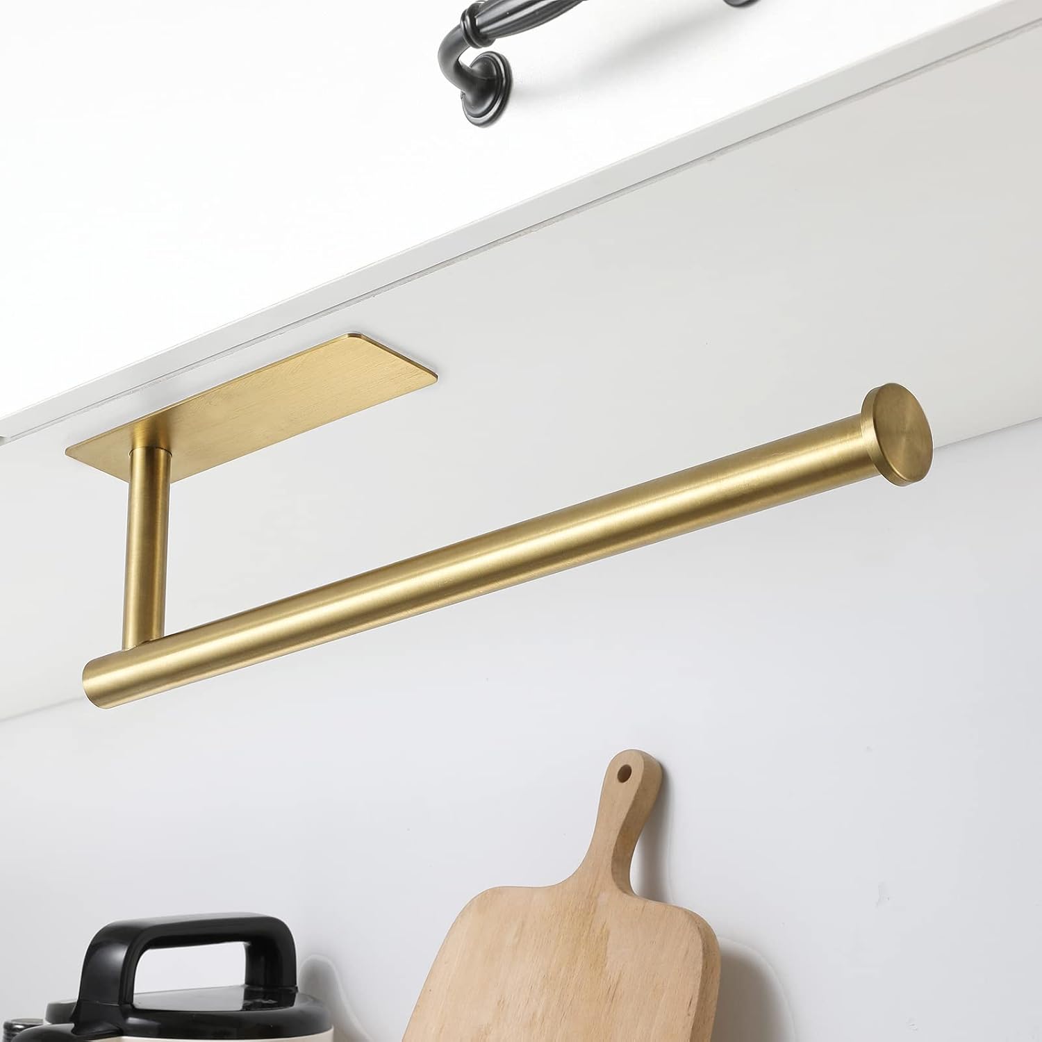theaoo Under Cabinet Paper Towel Holder for Kitchen, Adhesive, 2 Pack Gold | Self-Adhesive or Screw Mount for Cabinets