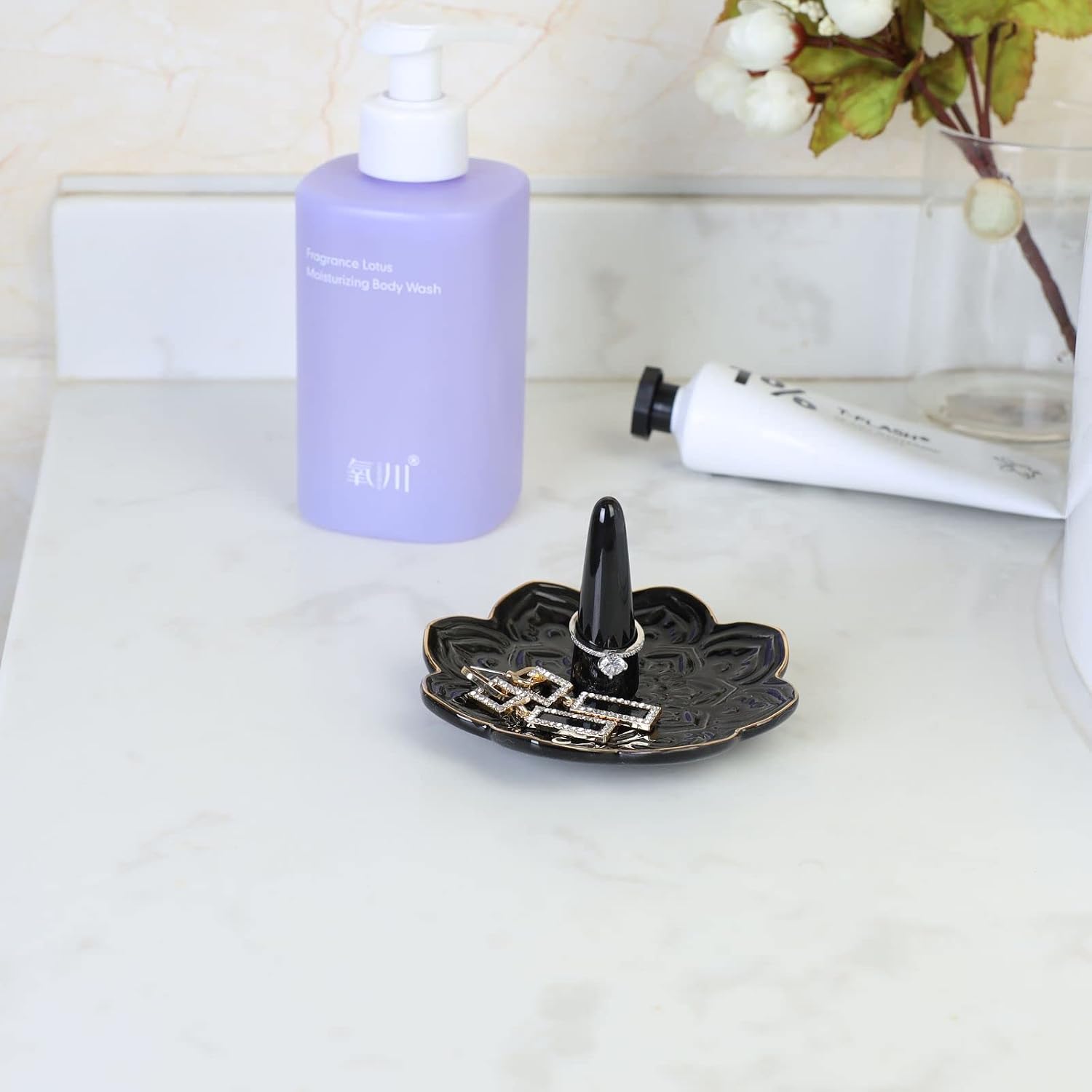 Ceramic Mandala Jewelry Holder Decorative Ring Holder/Trinket Tray Birthday Valentine / Black