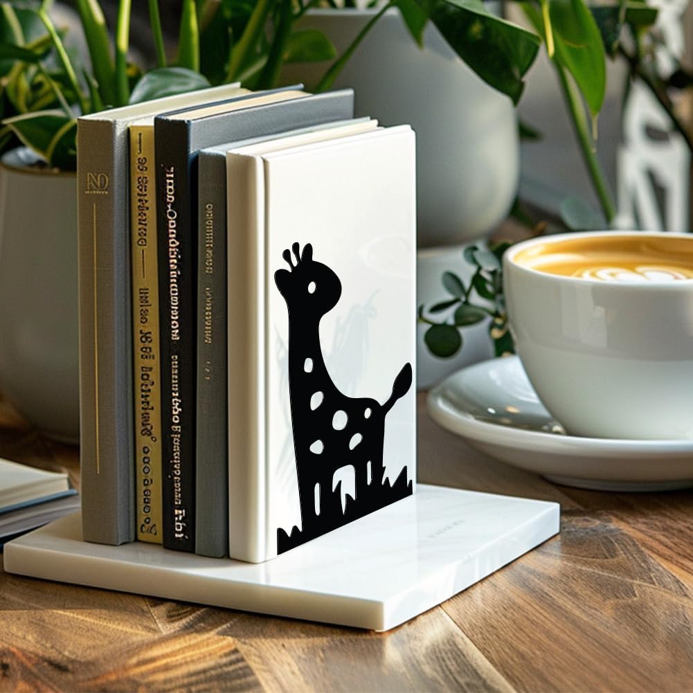 Metal Bookends / Modern Decorative Heavy Duty Study Book Support Stoppers / Giraffe