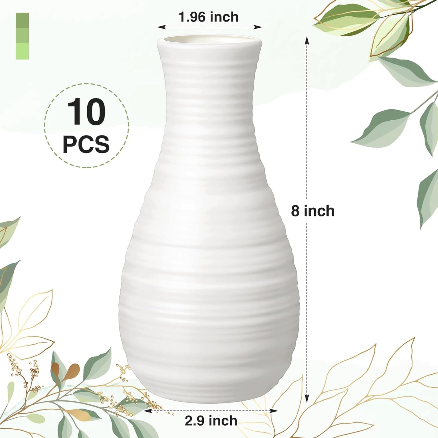 Composite Plastic Flower Vases Bulk Small Tall Conic Floral Vases / Simple / White / Set of 10