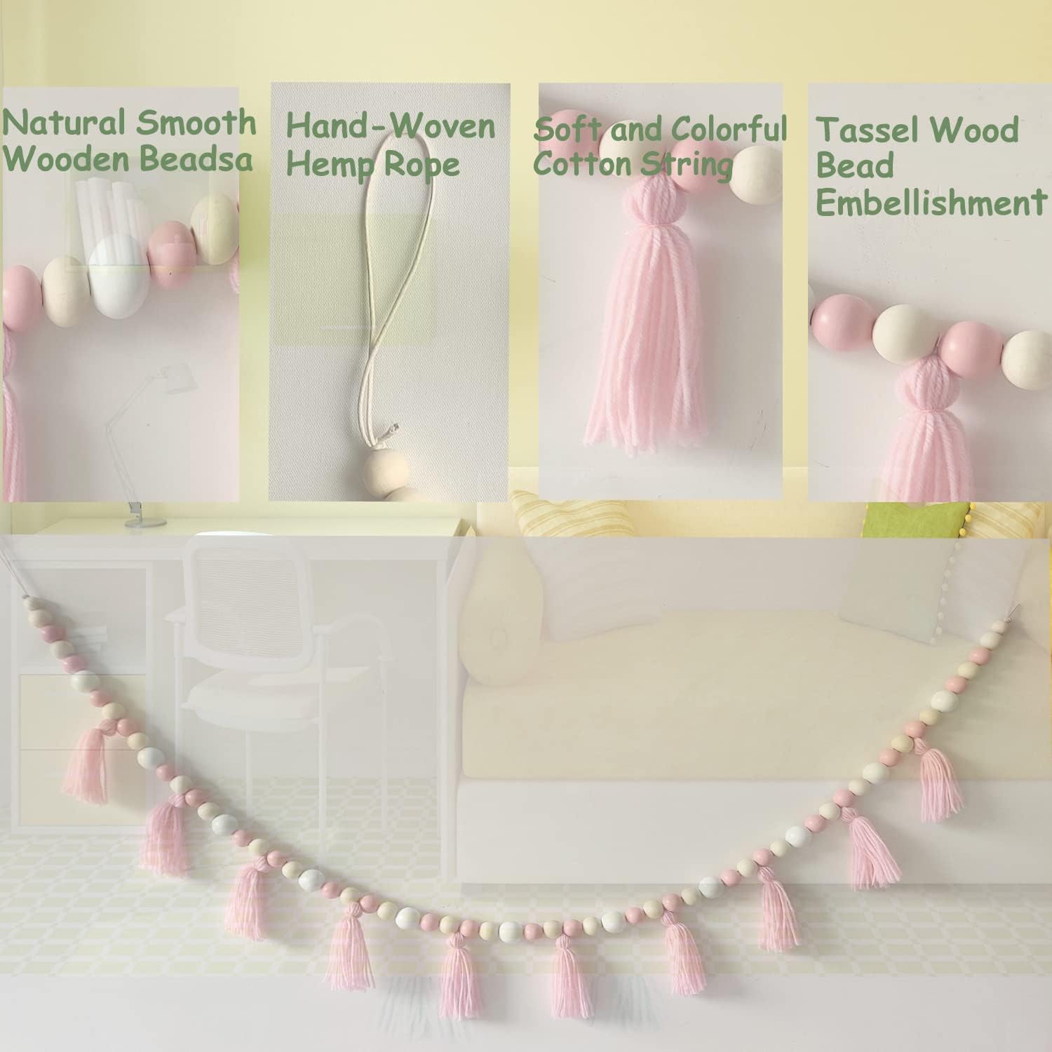 in Boho Tassel Garland / Pink+tassel / 59 Inch