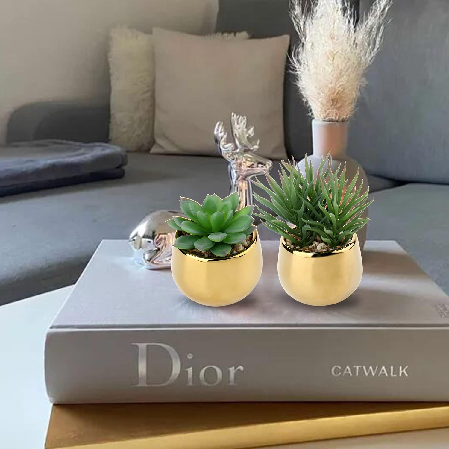 Small Artificial Succulents in Pots Realistic Faux Succulents Plants / Style 0 / Gold / Set of 3