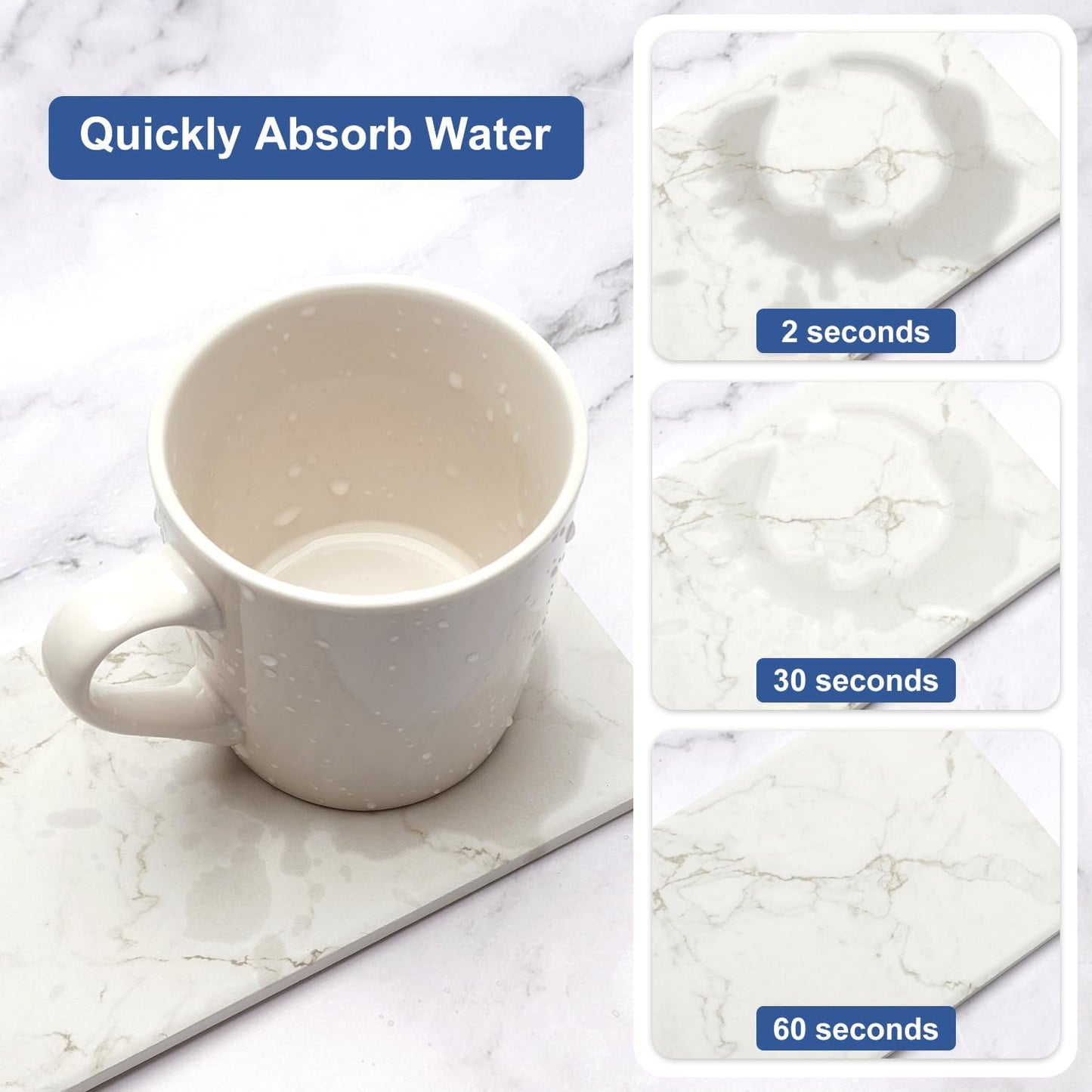 Water Absorbing Stone Drying Tray / White Marble / Set of 4