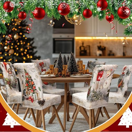 Moukeren 6 Pcs Christmas Chair Covers Vintage Dining Chair Slipcovers