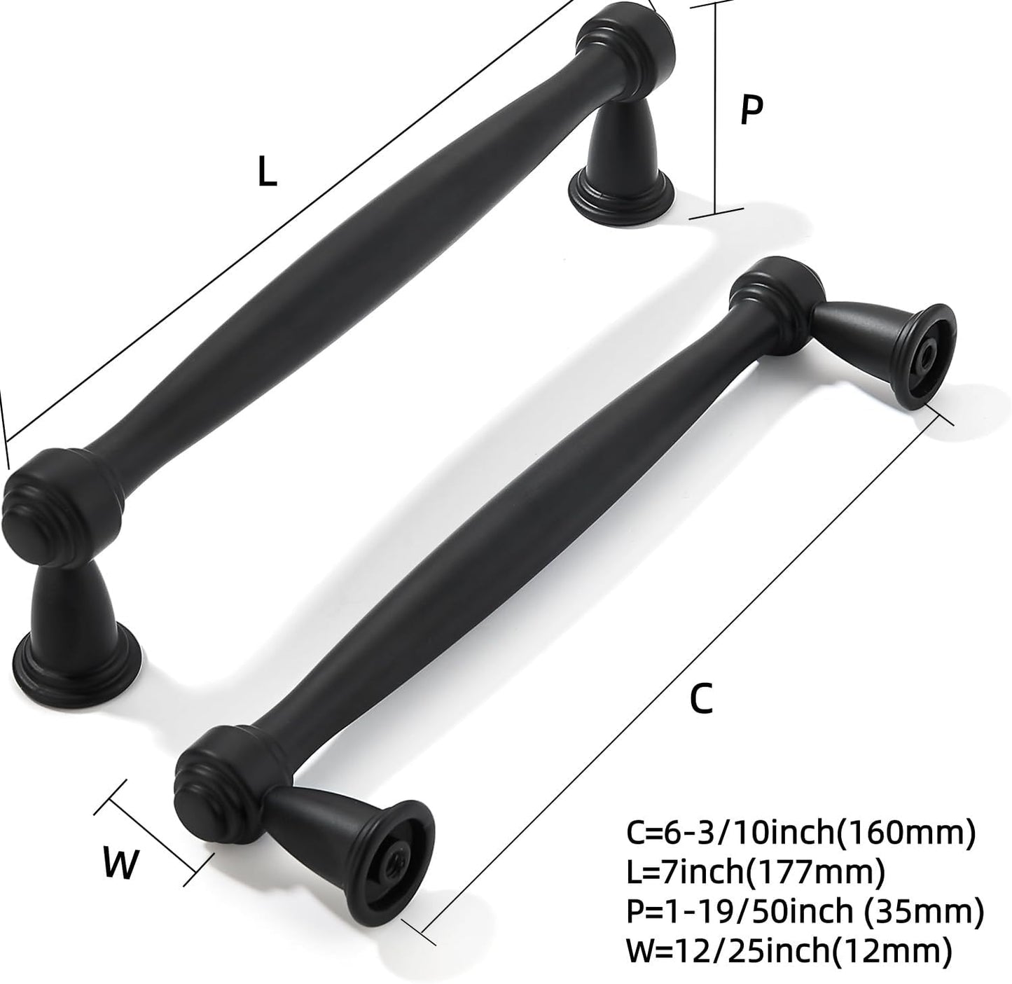 6-1/ Cabinet Pulls Kitchen Matte Cabinet / 6-1/4 Inch Hole Center / Black / 4 Inch / Set of 10