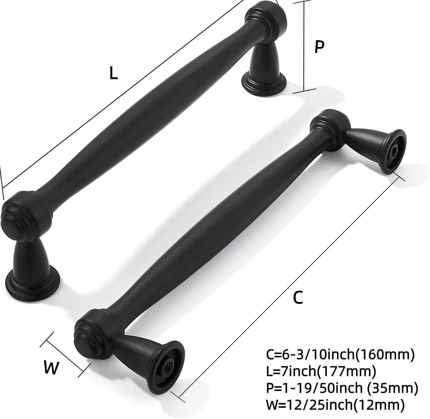 6-1/ Cabinet Pulls Kitchen Matte Cabinet / 6-1/4 Inch Hole Center / Black / 4 Inch / Set of 10