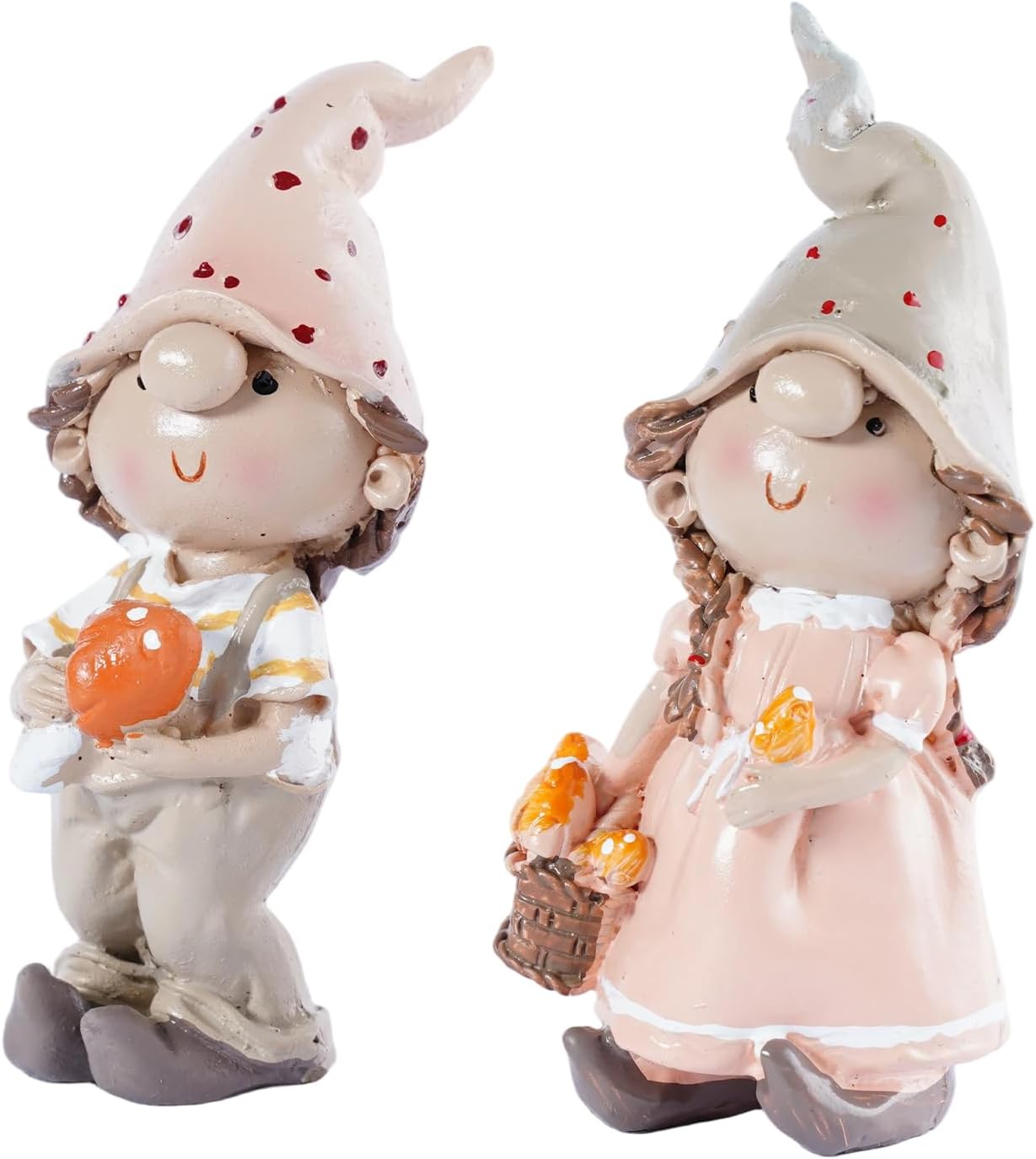 2-Piece Fairy Garden Accessories Outdoor Boy and Girl Mushroom Figurines Resin Small Garden Statues