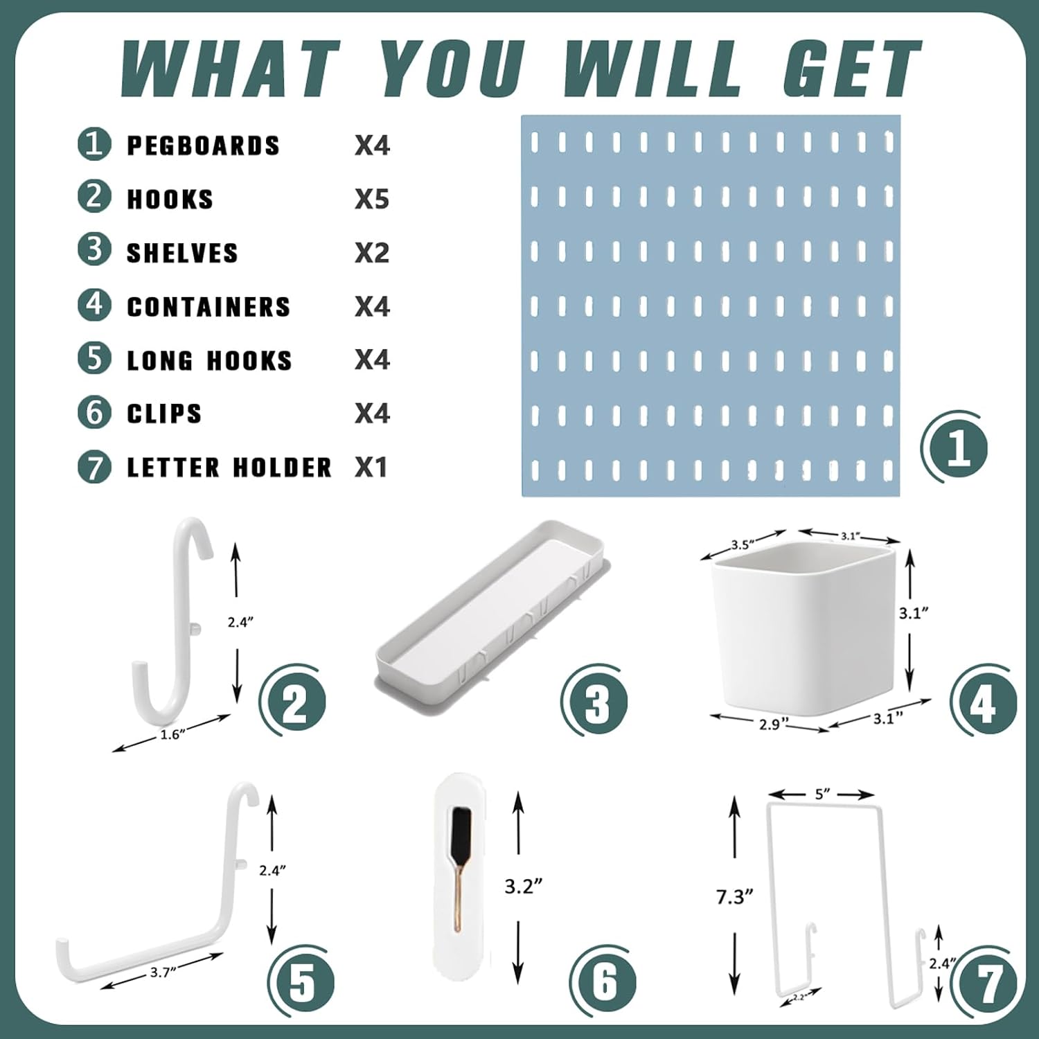 MULSAME Pegboard Combination Kit, 25.2" x 25.2" Wall Mounted Storage Set with 4 Pegboards & 20 Accessories Hanging, Peg