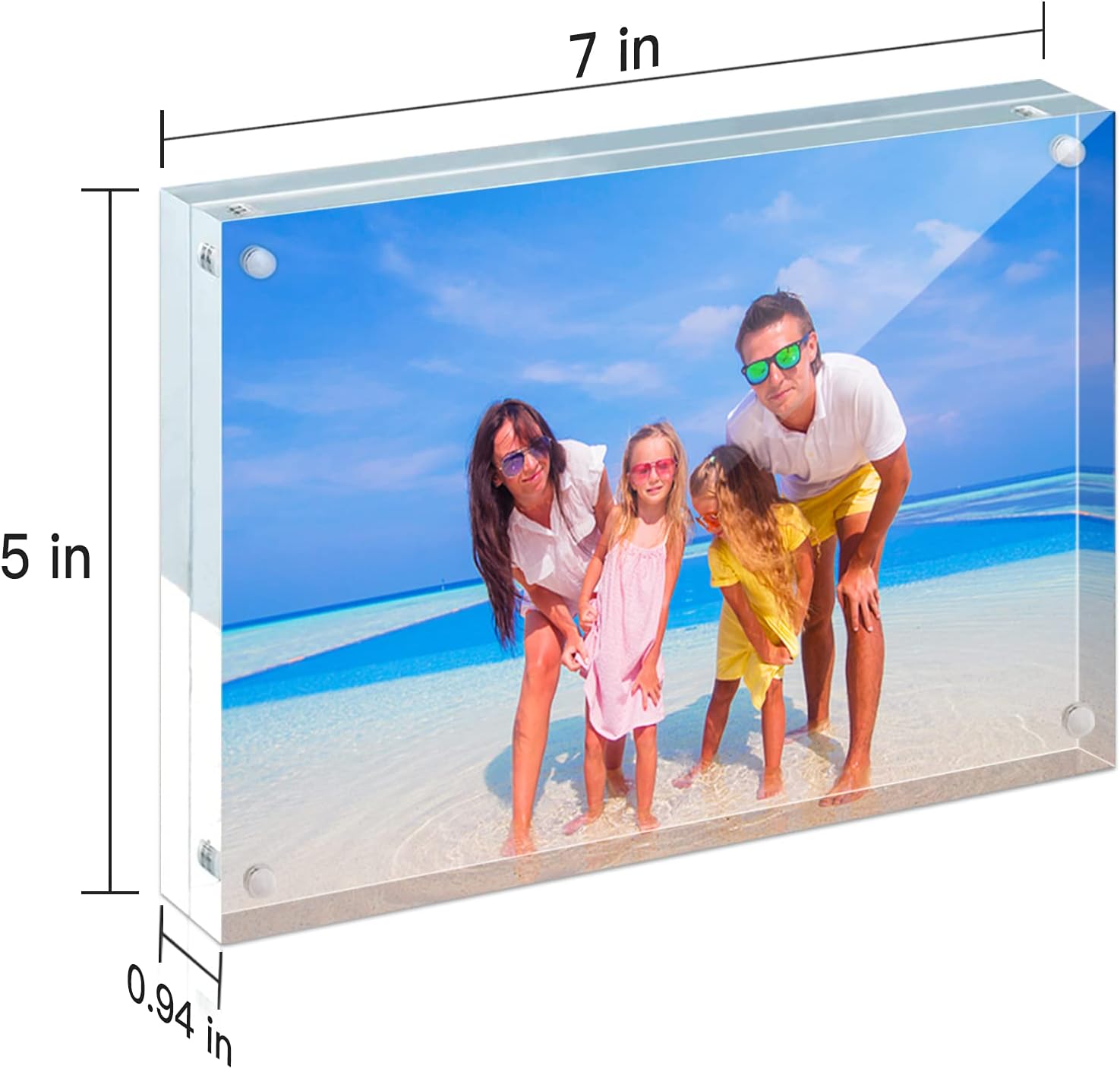 HELPLEX Acrylic Frames, 2 Pack 5x7, 24mm Thicker Frameless Clear Picture Frame, Double Sided Magnetic, Free Standing