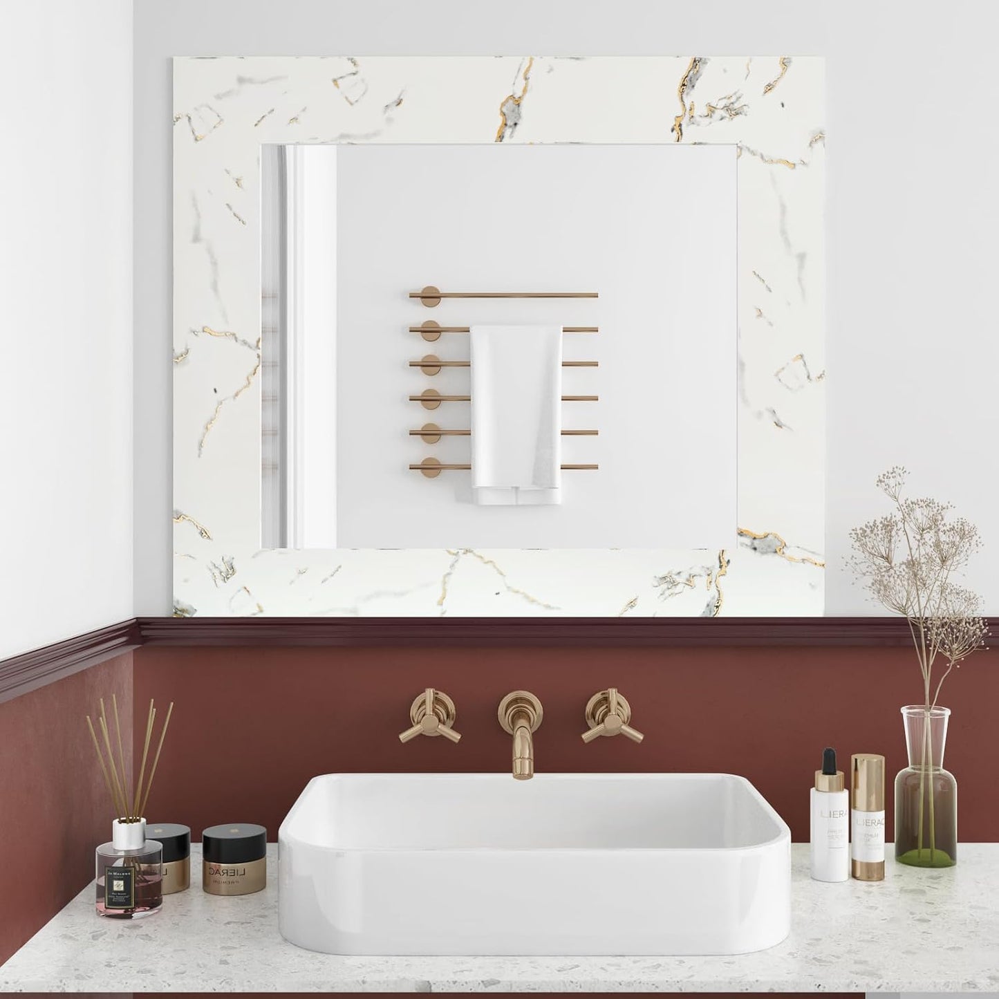 White/Gold Marble Peel and Stick Wallpaper Borders for Counter / 3.9 x 394 / Matte White/gold Marble