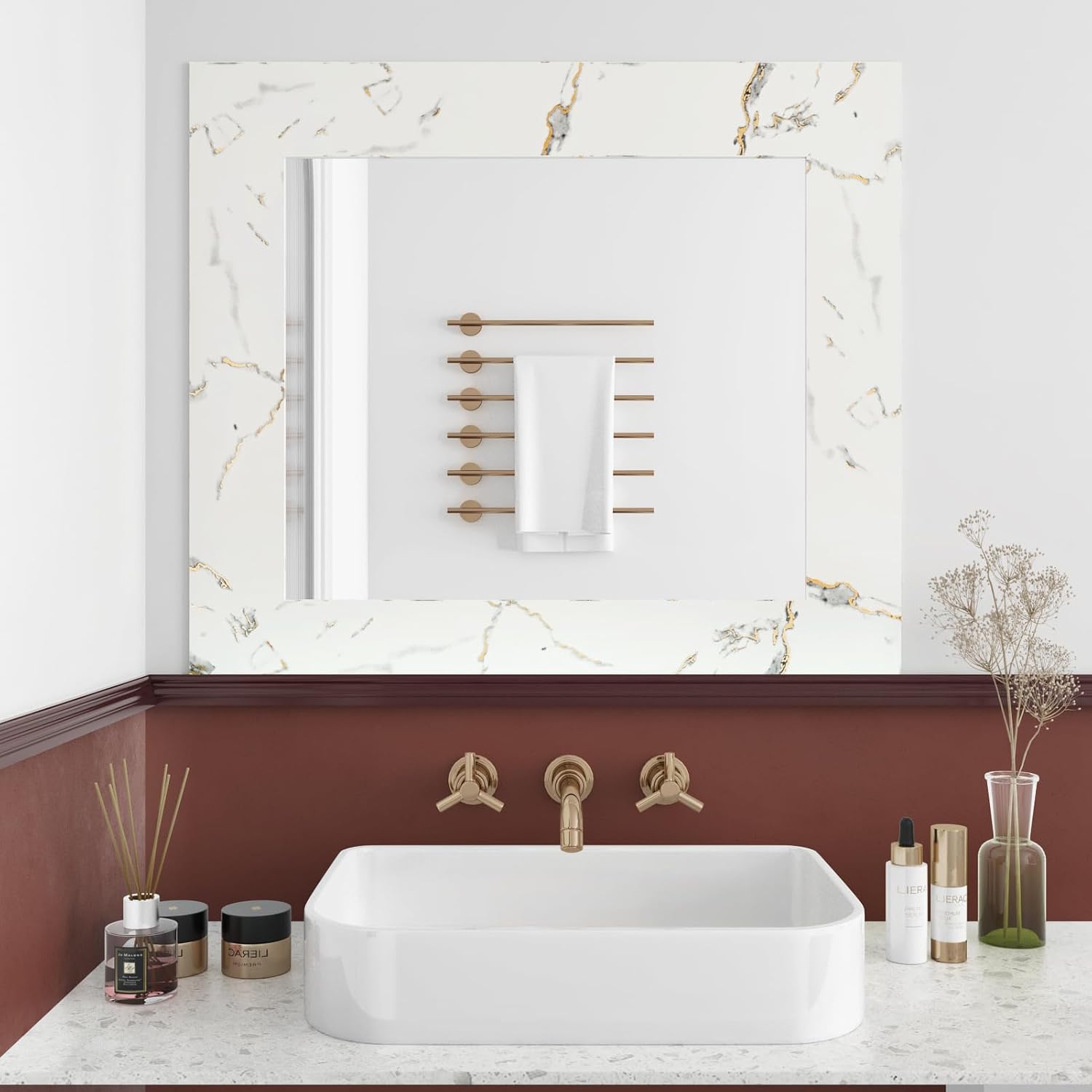 White/Gold Marble Peel and Stick Wallpaper Borders for Counter / 3.9 x 394 / Matte White/gold Marble