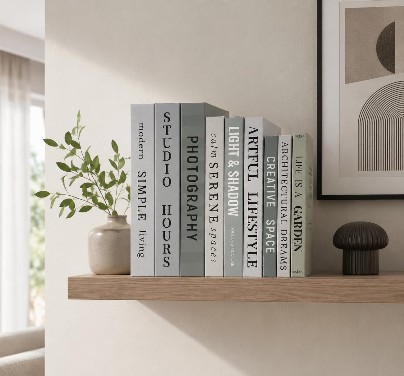 Faux Book Storage Boxes / Sage-beige / 9 Books / Set of 9