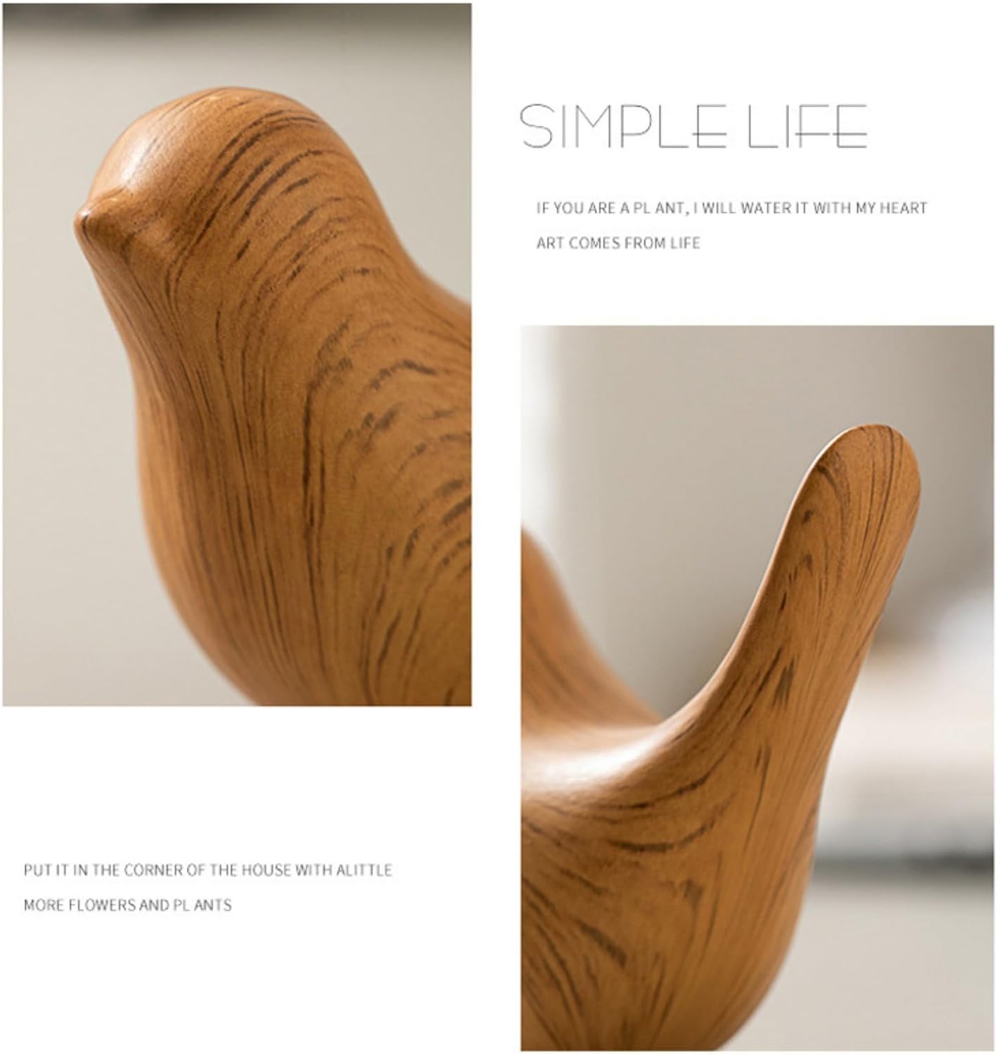 Boho Bird Statue / Wood-look Pair