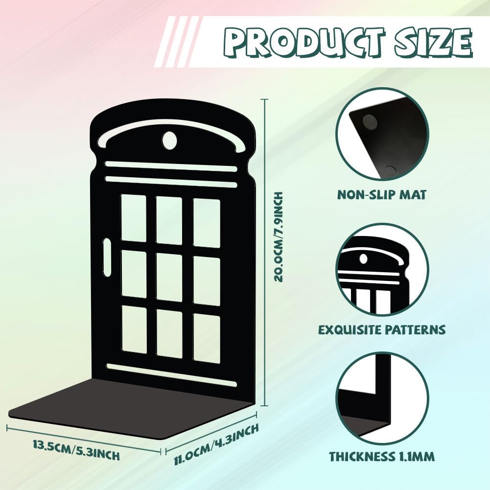 Metal Bookends / Modern Decorative Heavy Duty Study Book Support Stoppers / Telephone Booth