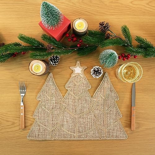 Feuille Burlap Farmhouse Winter Placemats Set of 4 Christmas Tree Holiday Placemats for Table Decorations