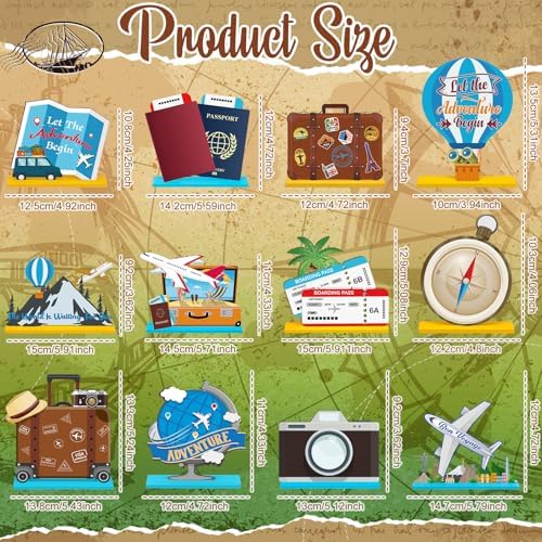 Marsui 12 Pcs Travel Wooden Centerpieces, Adventure Party Decor