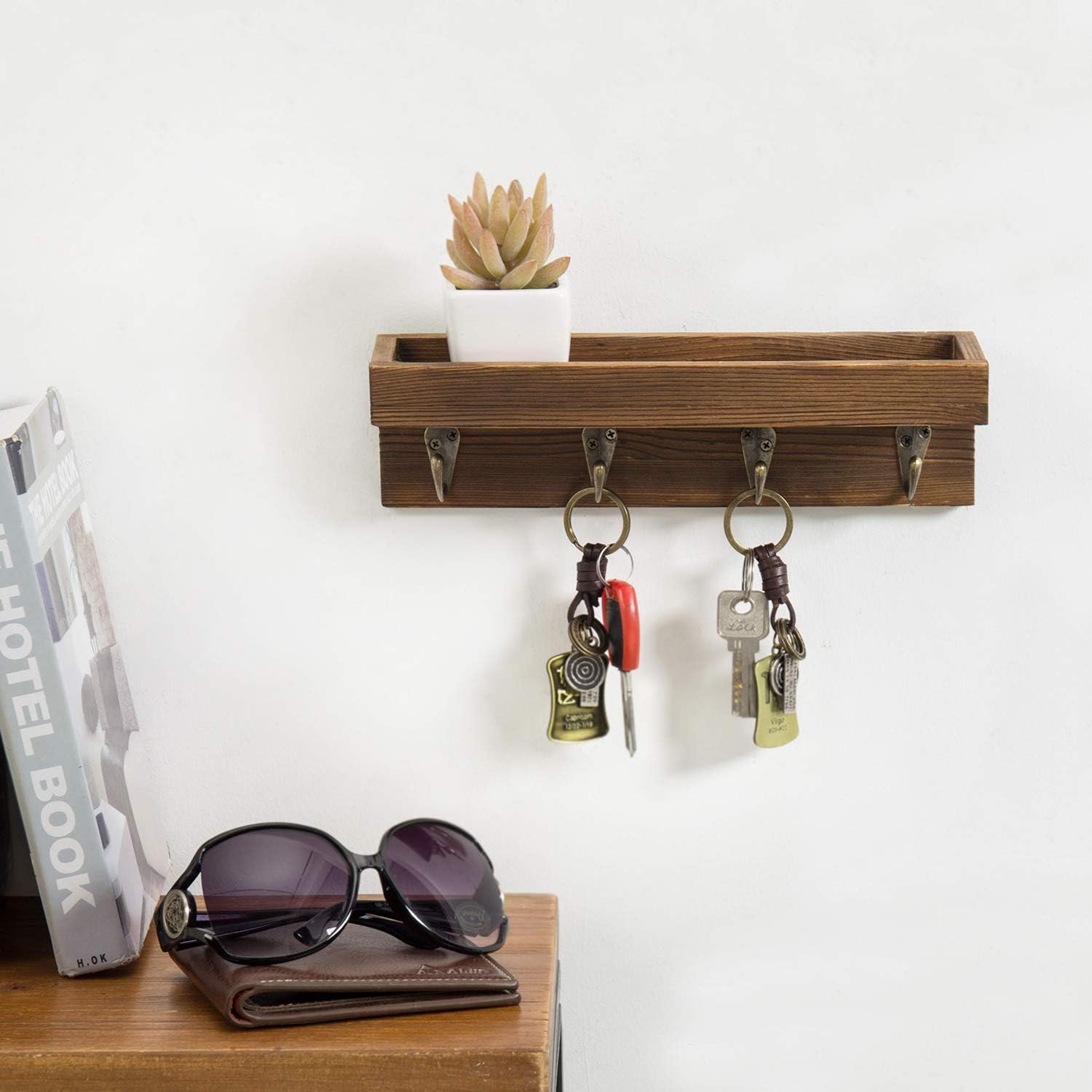 4 Metal Key Hooks / Dark Brown / 10 Inch