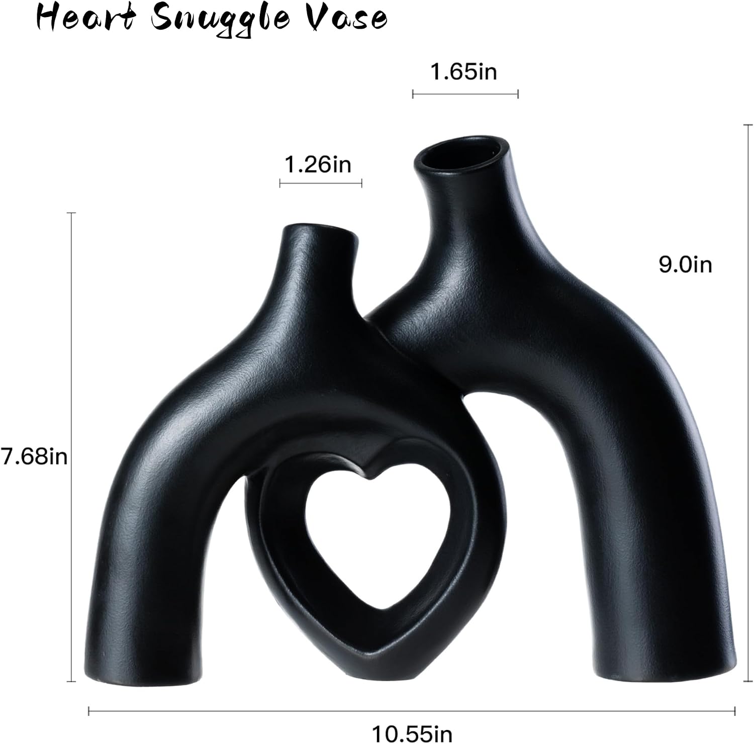 Hug Donut Ceramic Decorative Vase Set / Heart - Matte Black