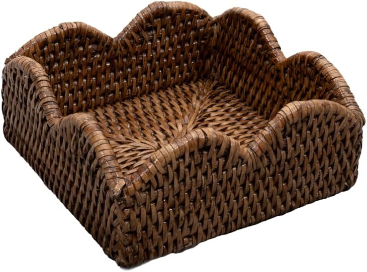 Rattan Scalloped Napkin Holder / Cocktail / Natural