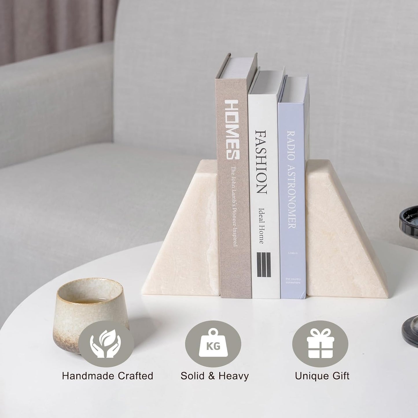 Marble Bookends / Large Bookends for Heavy Books / Trapezoid-navona