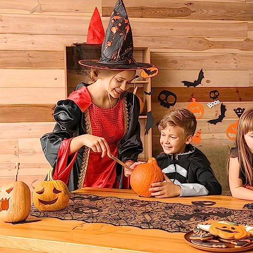 Halloween Table Runner, Black Lace Table Runner, 14 X 48 Inch Spider Web Table Runners Halloween Table Decor, Polyester Lace Table Runners Halloweens Table Decoration for Parties Gathering