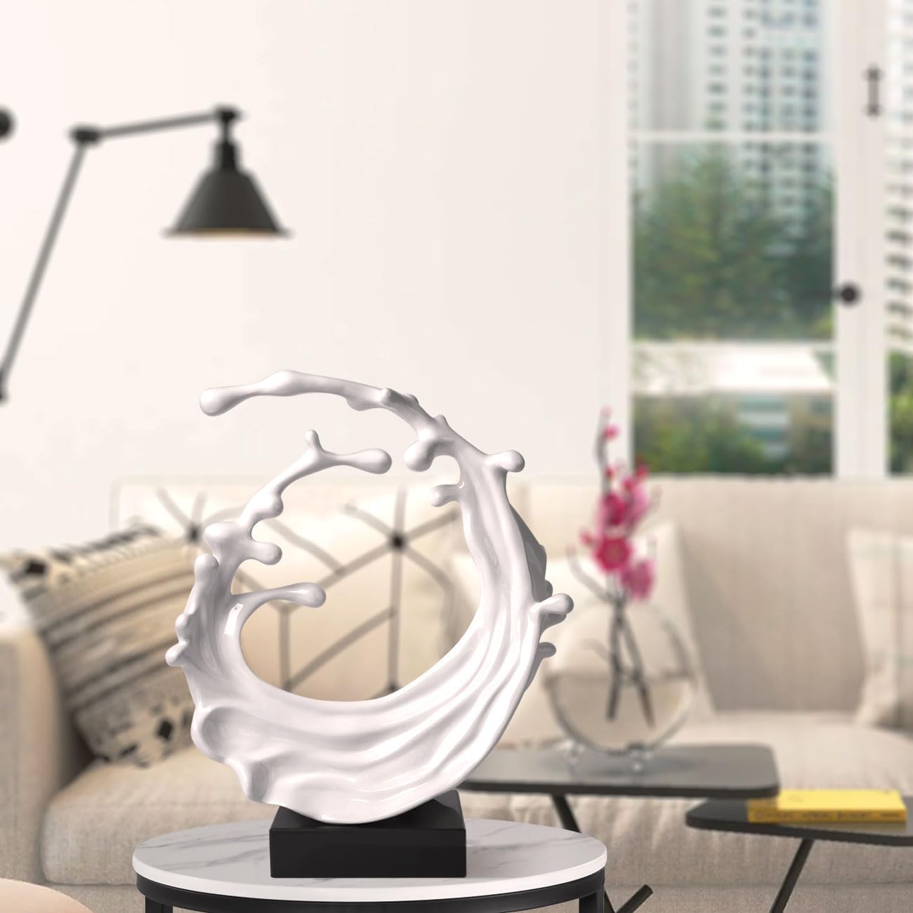 Abstract Sculpture Decor Modern Art Gift Sea Wave Figurine Table Centerpiece Statue / White
