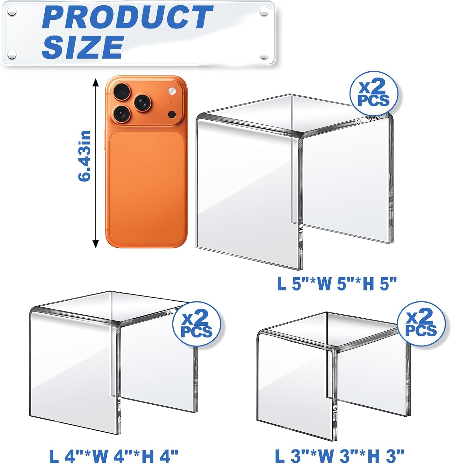 Display Risers Display Stands / Clear-square / Set of 6