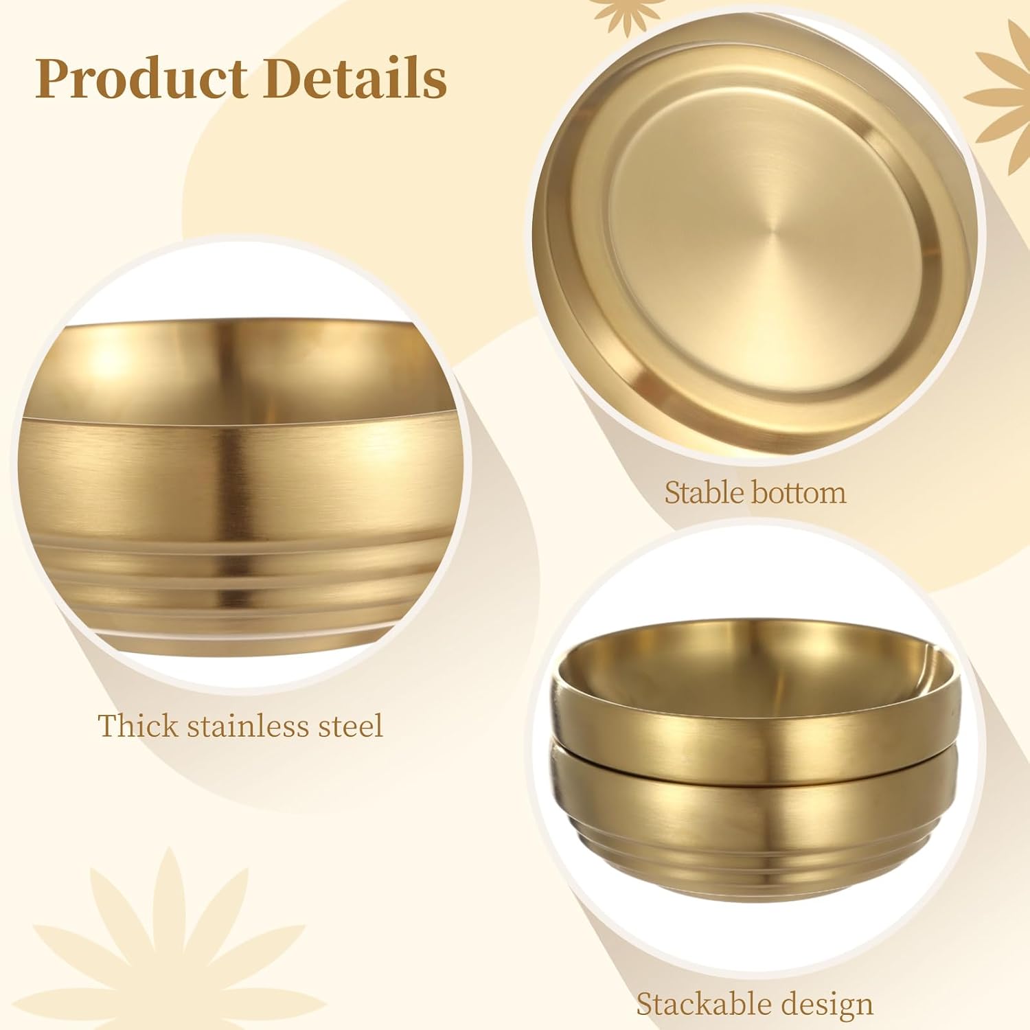 Stainless Steel Serving Bowl / Gold / 7.2 Inch / Set of 2