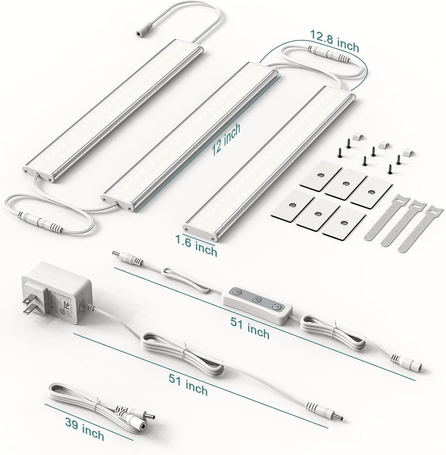 ASOKO Under Cabinet Led Light Plug in, Dimmable Daylight White 4000K, 3 Pack 12 inch Linkable Under Counter Lights