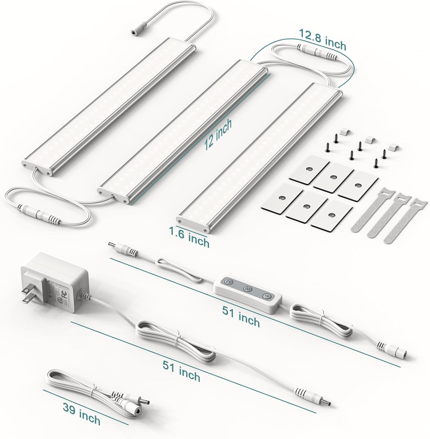 ASOKO Under Cabinet Led Light Plug in, Dimmable Daylight White 4000K, 3 Pack 12 inch Linkable Under Counter Lights