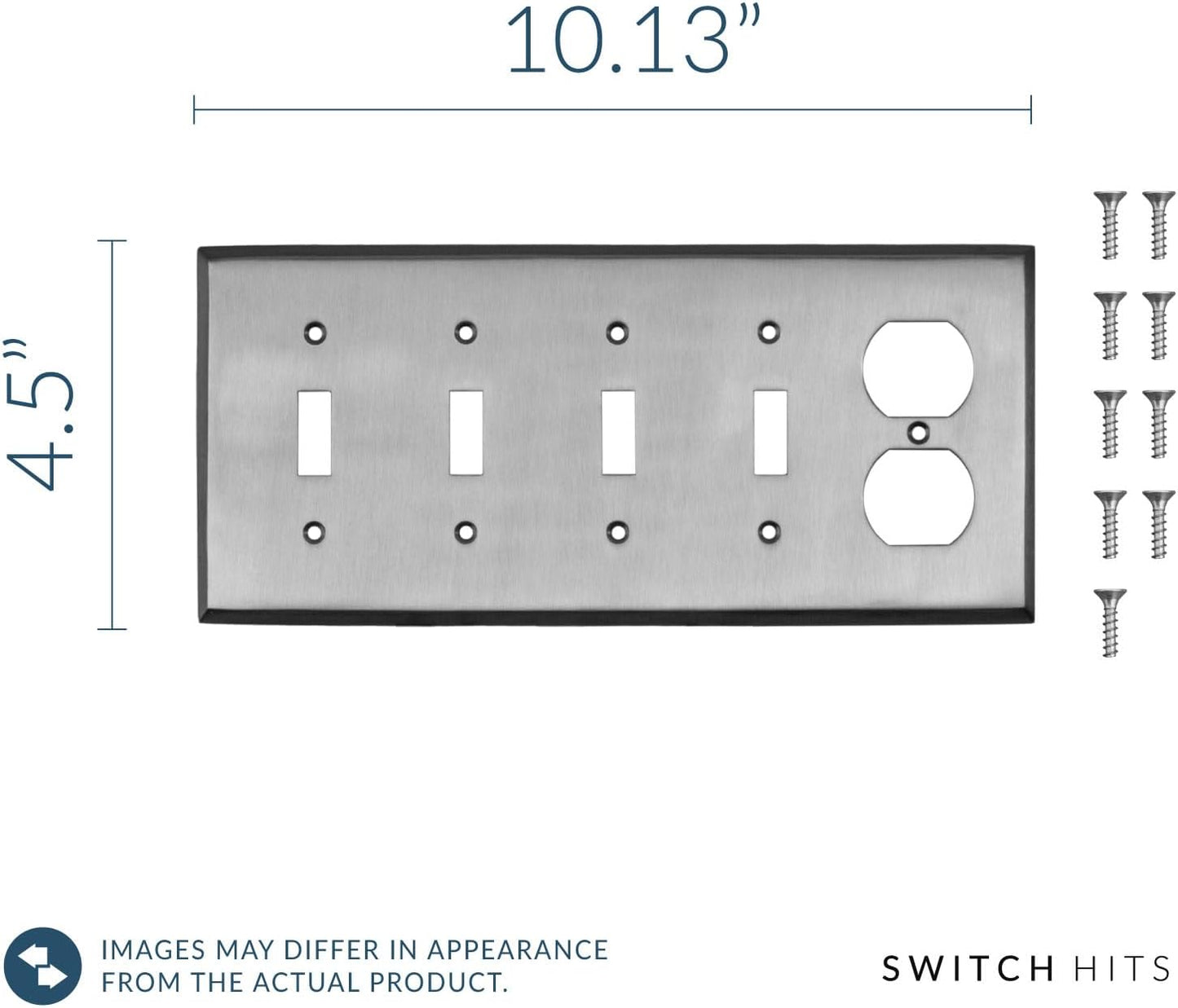 Satin Nickel Outlet Wall Plate | 4 Toggle - 1 Duplex | 10.1" x 4.6" | Hand-Polished Brass Construction | Electrical