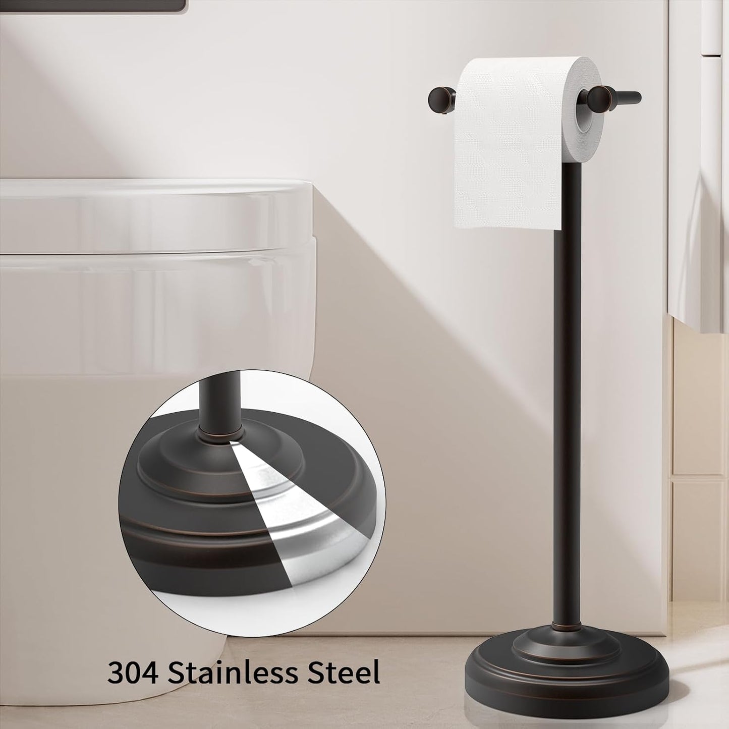 Toilet Paper Holder Stand, Freestanding Toilet Paper Holder,Farmhouse Post Pivoting Toilet Paper Stand with Stable