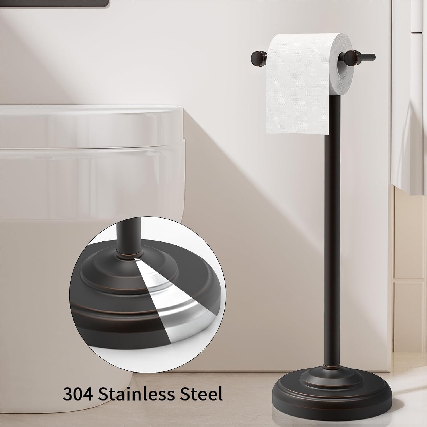 Toilet Paper Holder Stand, Freestanding Toilet Paper Holder,Farmhouse Post Pivoting Toilet Paper Stand with Stable