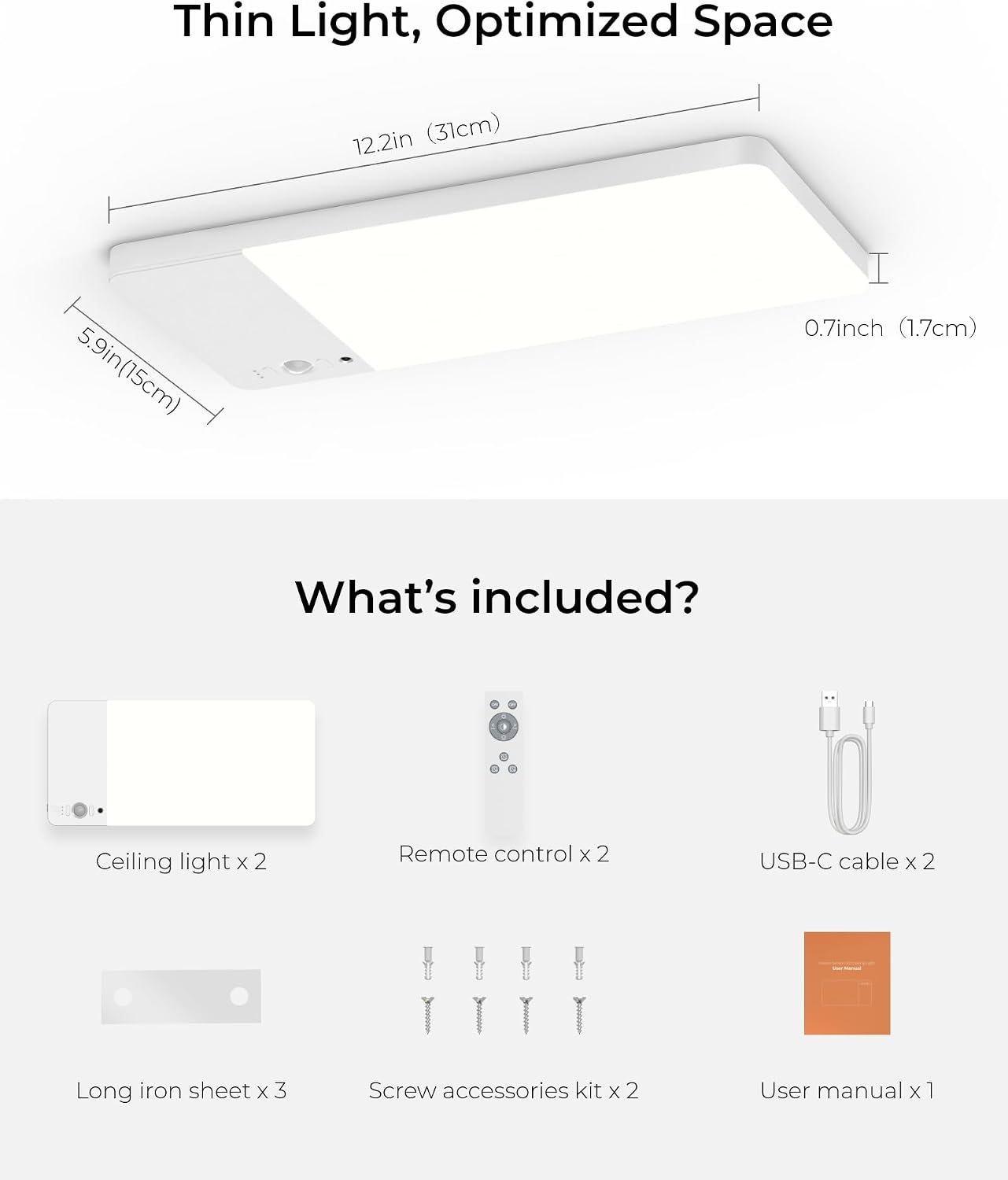 2 Pack Rechargeable Motion Sensor Ceiling Light, Cordless Closet Light | Upgraded Closet Lights with 12000mAh Battery